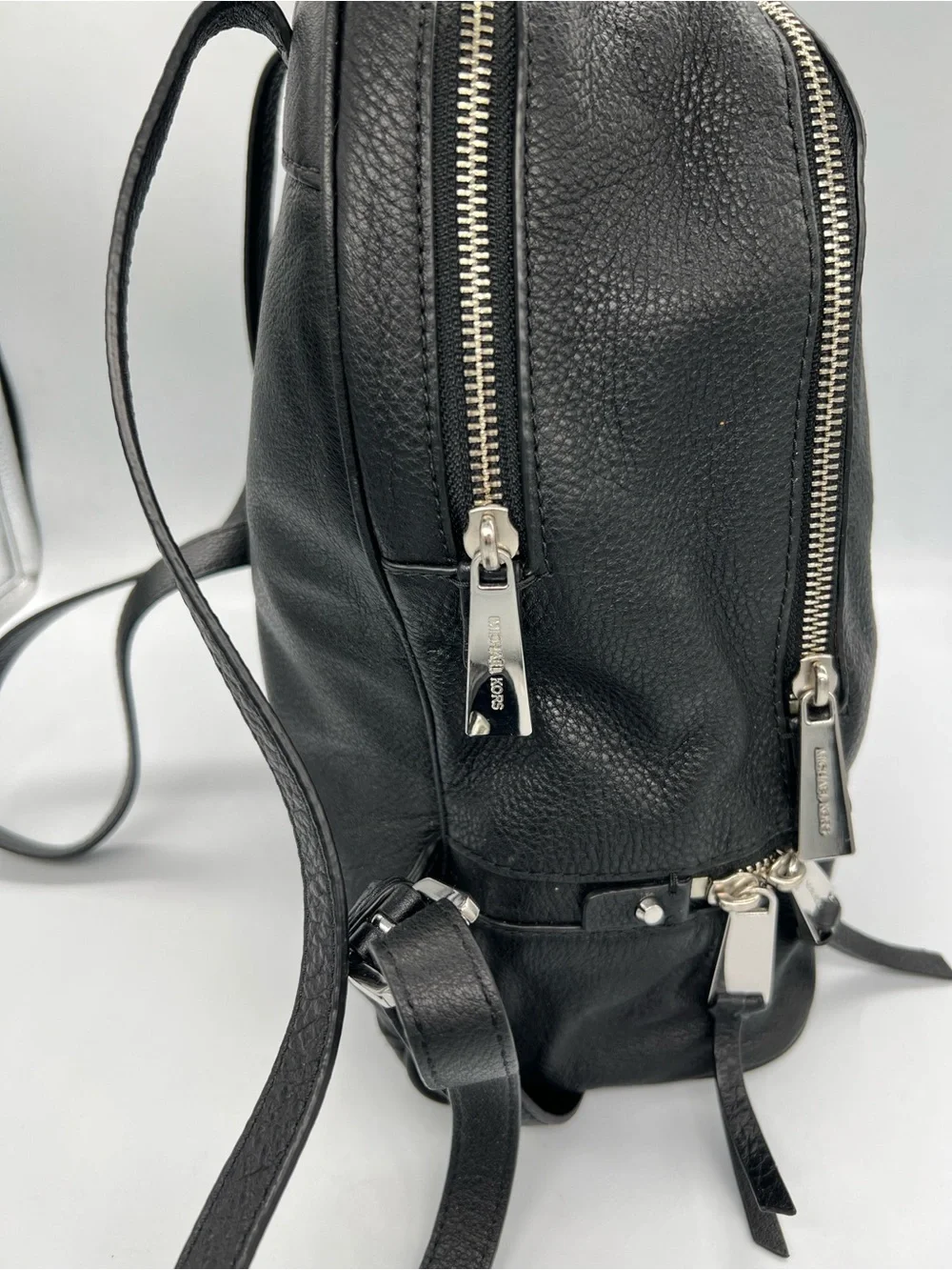 Michael Kors Black Pebbled Leather Backpack with Silver Hardware